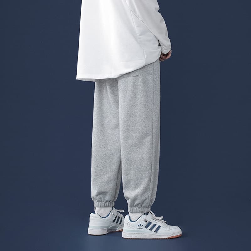 New Korean Style Fashion Sweatpants New Autumn Light Grey Baggy Wide-leg Pants Straight Leg Casual Tie Feet Trousers Male