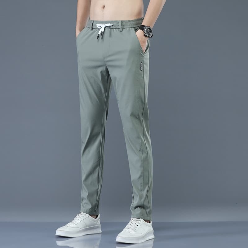 Men Trousers Spring Summer New Thin Green Solid Color Fashion Pocket Applique Full Length Casual Work Pants Pantalon
