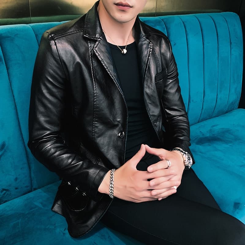New Dress Suit Coat men jackets Business leather jackets men’s Pu Blazers new Korean style slim thin trend leather jackets