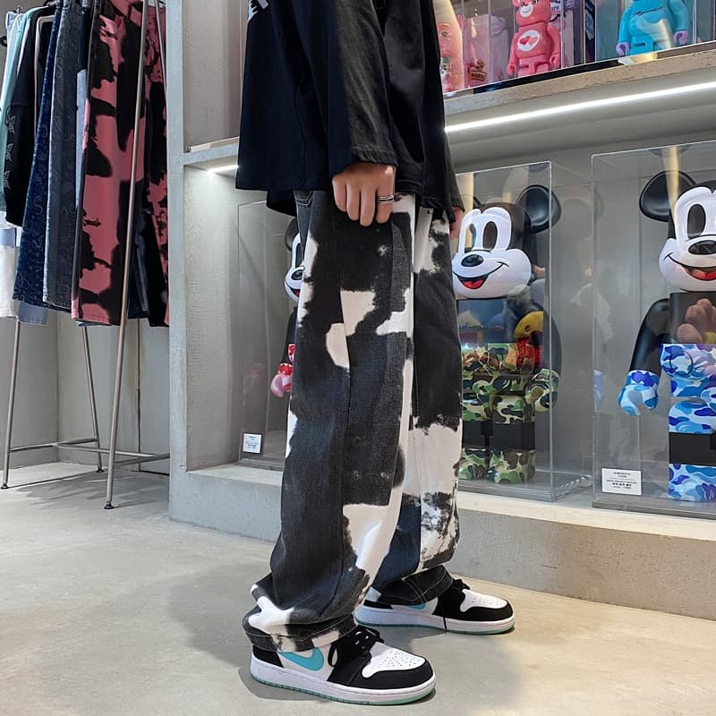 New Men Tie Dye Jeans Denim Jeans for Men Streetwear Jean Baggy Man Male Oversize Trendyol Mens Wide Men Boys Clothing