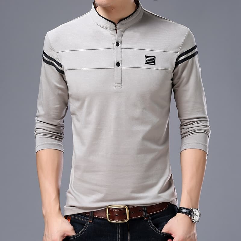 New Spring Men Polo Shirt 95% Cotton Solid Color Mandarin Collar Long Sleeve Polo Men Slim Fit Polo Homme T805