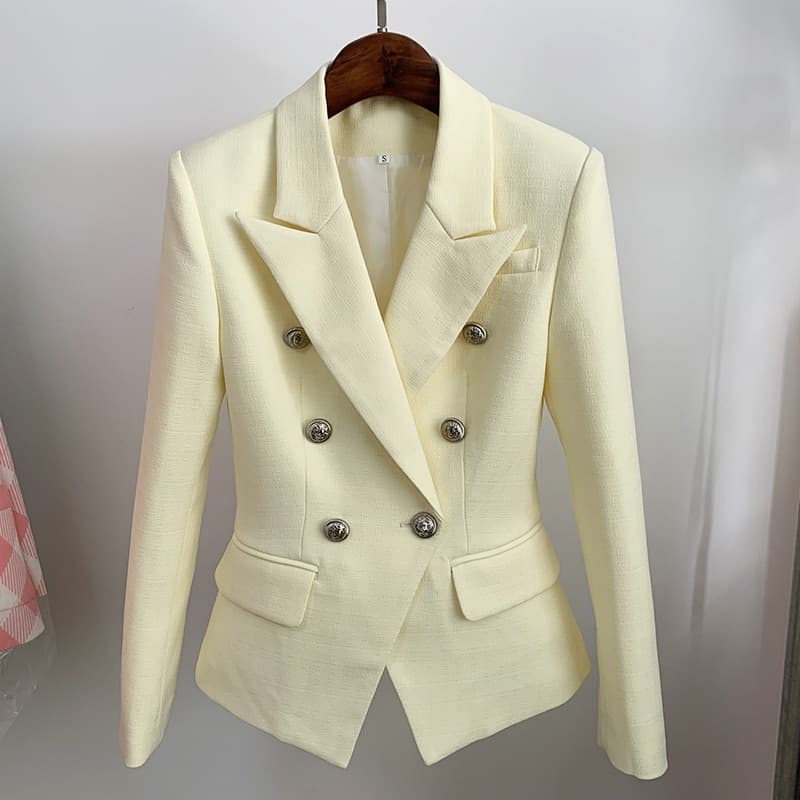 New Women Quality Classic Baroque Designer Blazer Jacket Women’s Metal Lion Buttons Double Breasted Textured Blazer Mint Green