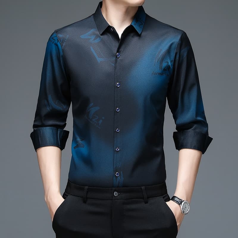New Fashion Tie dye Shirts Men Long Sleeve Casual Shirt Slim Fit Chemise Homme Camisa Masculina Vintage Clothes C792