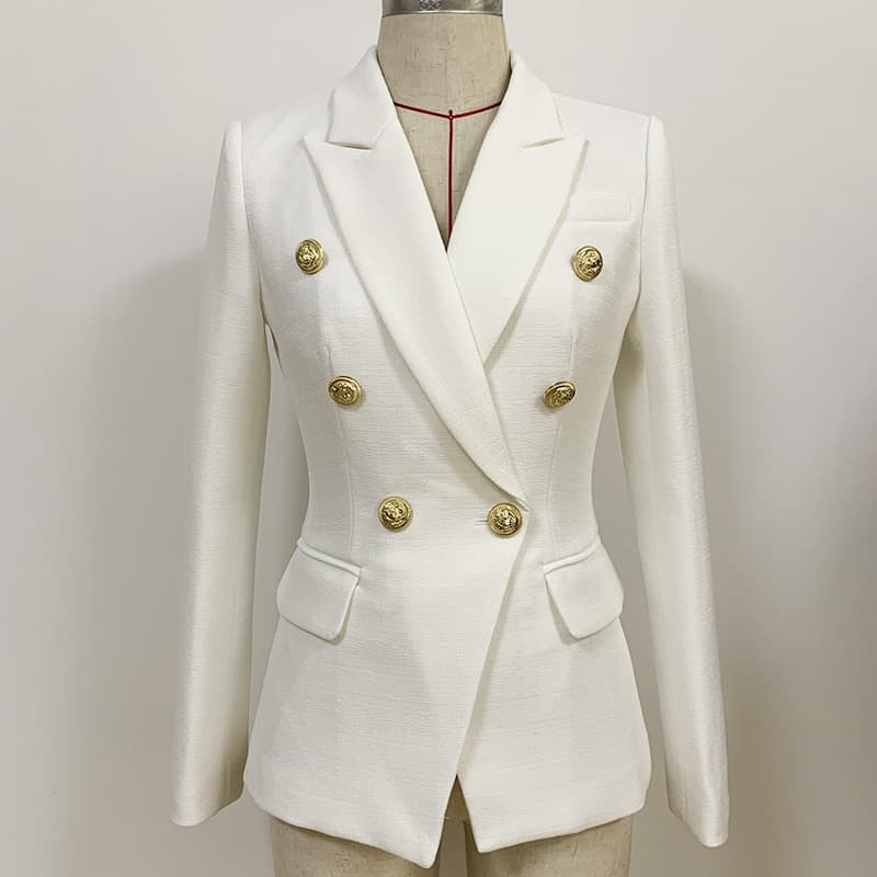 New Women Quality Classic Baroque Designer Blazer Jacket Women’s Metal Lion Buttons Double Breasted Textured Blazer Mint Green