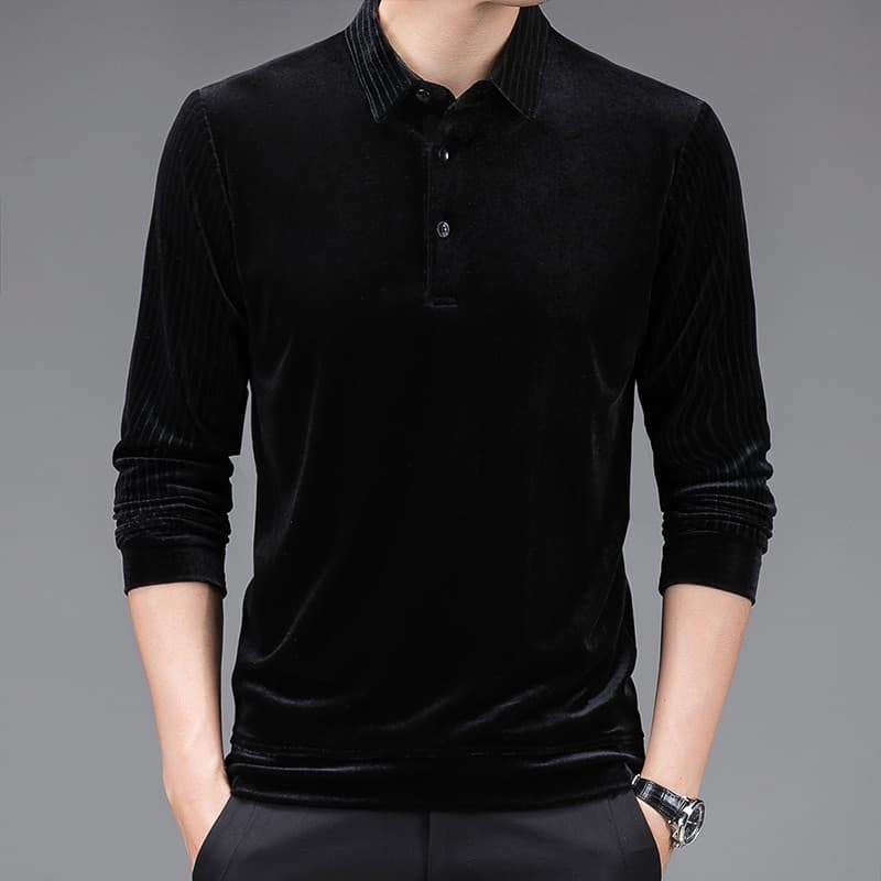 New High Quality Golden Velvet Luxury Polo Shirt Men Spring Long Sleeve Tee Shirt Homme Casual Slim Fit Camisa Polos T1129