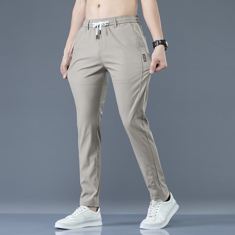 Men Trousers Spring Summer New Thin Green Solid Color Fashion Pocket Applique Full Length Casual Work Pants Pantalon