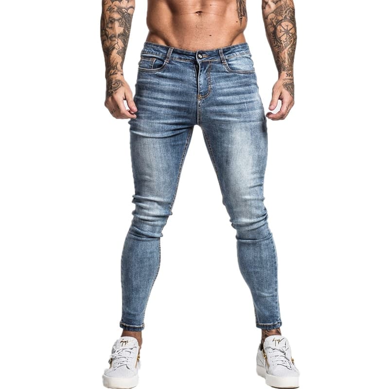 New Jeans Men Elastic Waist Skinny Jeans Men Stretch Ripped Pants Streetwear Mens Denim Jeans Blue