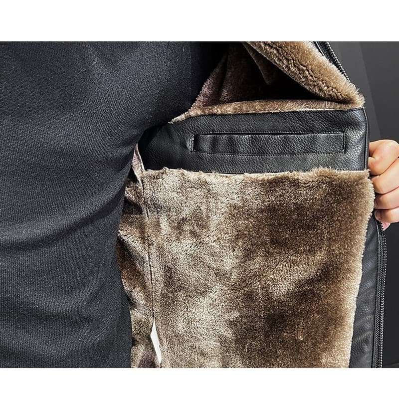 New Men Winter Brand Leather Jacket PU Leather Jackets Mens High Quality Zipper Fur Collar Clothing Winter Plush Top Leather Jackets