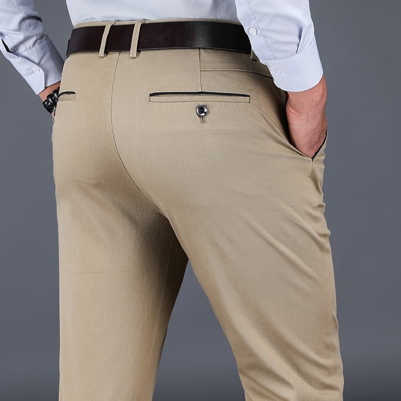 New Casual Pants Men Classic Style Straight Loose High Waist Elastic Trousers Male Brand Clothes 4 Colours 98% Cotton