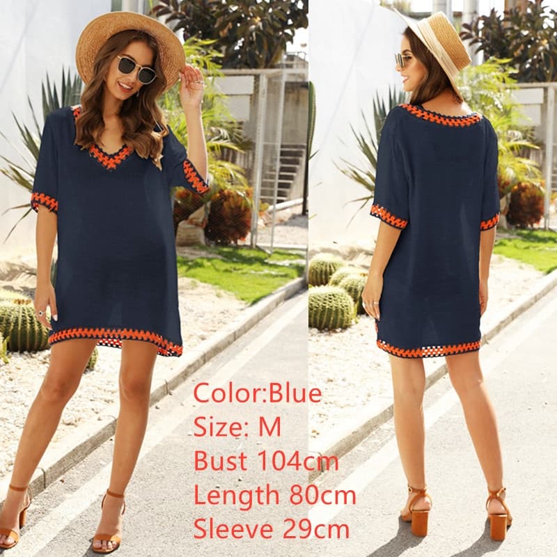 Women Beach Dress Bikini Cover Up Boho Mujer Dresses for Woman Swimwear Cover-Ups Summer Crochet Tunic