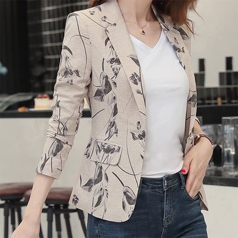 New Spring Autumn Office Lady Vintage Print One Button Casual Blazer Women Elegant Fashion Slim Suit Temperament Coat Female Jacket