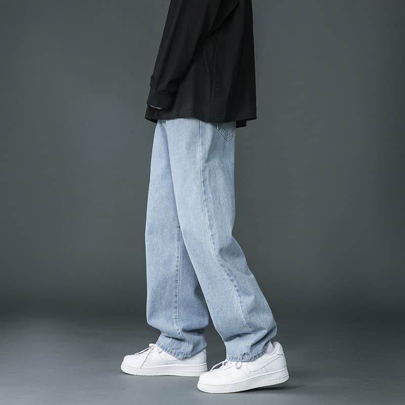 New Brand Spring Men Korean Fashion Blue Pink White Jeans Streetwear Hip Hop Baggy Denim Trousers Straight Wide Leg Pants