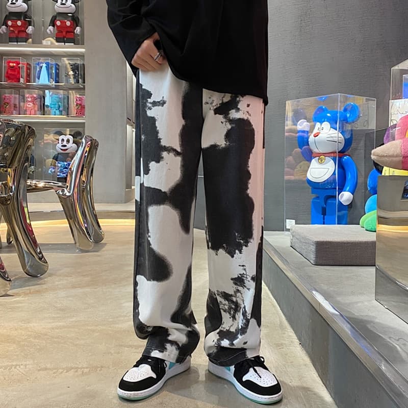 New Men Tie Dye Jeans Denim Jeans for Men Streetwear Jean Baggy Man Male Oversize Trendyol Mens Wide Men Boys Clothing