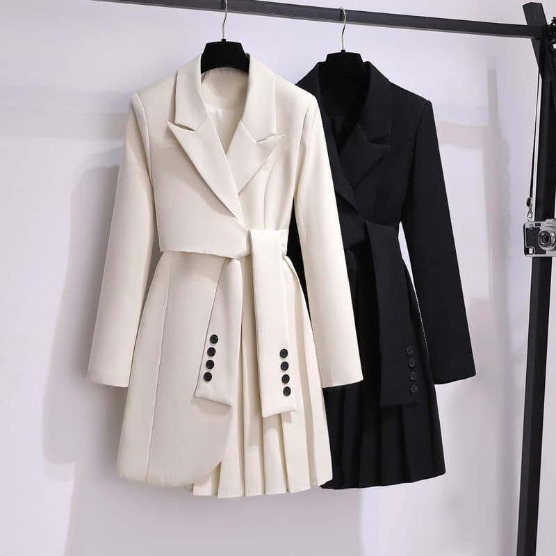 New Runway Spring Korean Fashion Office Lady Slim Long Dress Women High Quality Lace Up Elegant Slim Luxury Suit Dresses Vestido