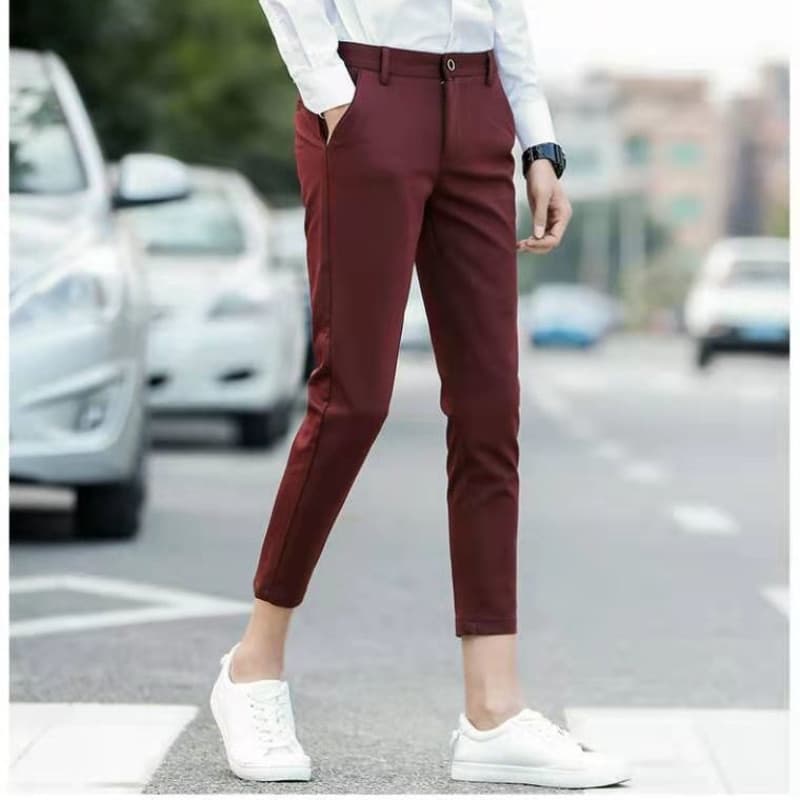 New Black Suit Trousers for Men Stretch Slim Fit Cropped Pants Grey Skinny Smart Casual Capri Pants Male Suit Pants Mens Dress Pants