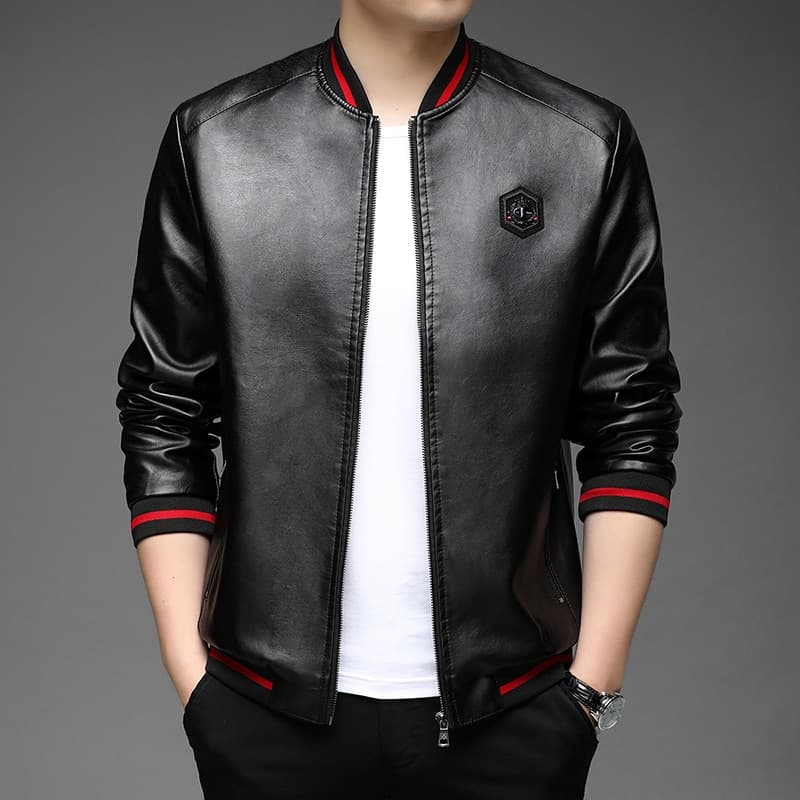 New Top Grade New Brand Designer Casual Fashion Classic Biker Faux Pu Fashion Leather Jacket Men Punk Rock Coats Mens Clothing
