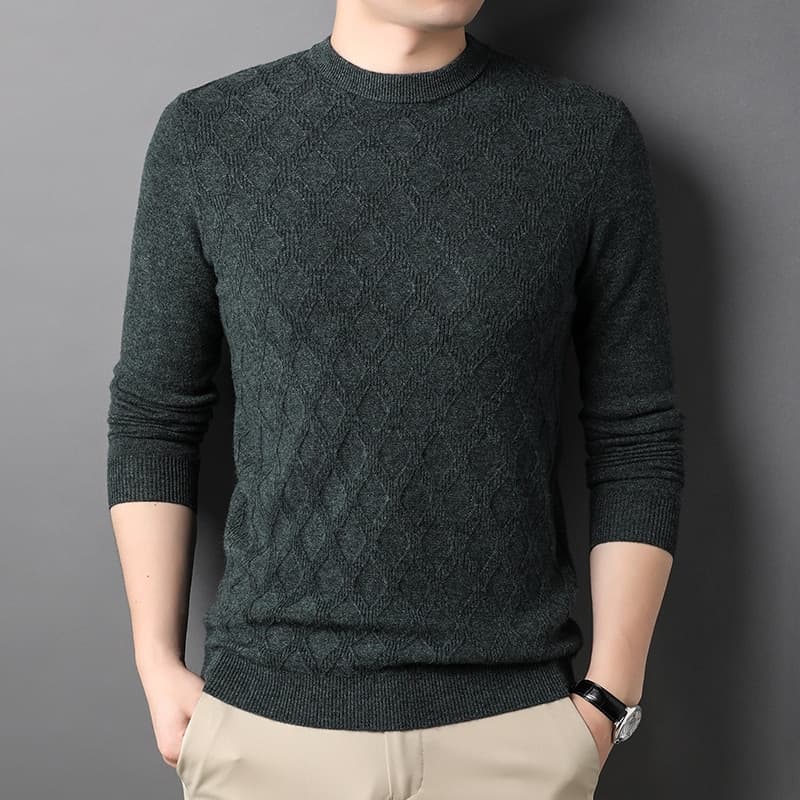 New Wool Argyle Pullover Men Sweaters Luxury Long Sleeve Round Collar Computer Knitted Spring Autumn Male Sweaters 4XL