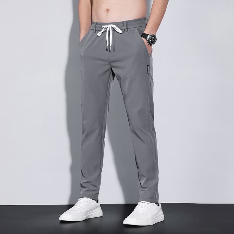 Men Trousers Spring Summer New Thin Green Solid Color Fashion Pocket Applique Full Length Casual Work Pants Pantalon