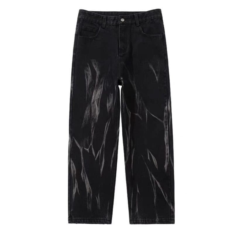 Hip Hop Tie Dye Jeans Men Fashion Retro Casual Baggy Wide Leg Jeans Mens Streetwear Korean Loose Camo Straight Denim Pants Men