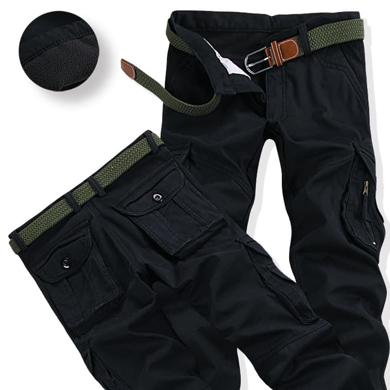 New Men Winter Pant Thick Warm Cargo Pant Casual Fleece Pocket Fur Trouser Plus Size Brushed Fashion Loose Baggy Jogger Worker Male