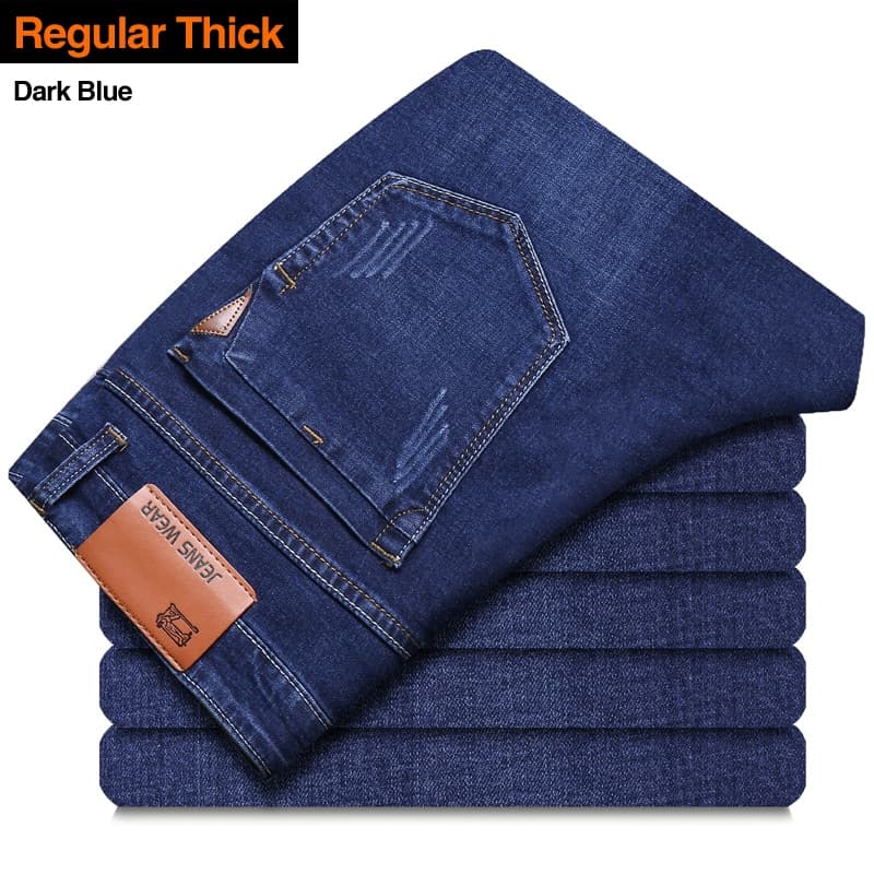 New Classic Style Men Brand Jeans Business Casual Stretch Slim Denim Pants Light Blue Black Trousers Male