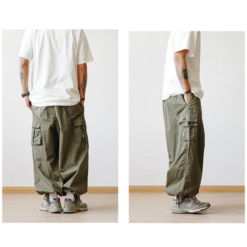 New Multi Pocket Cargo Pants Men’s Casual Solid Colour Straight Pants Baggy Wide leg Cropped Pants Men Ankle length Pants