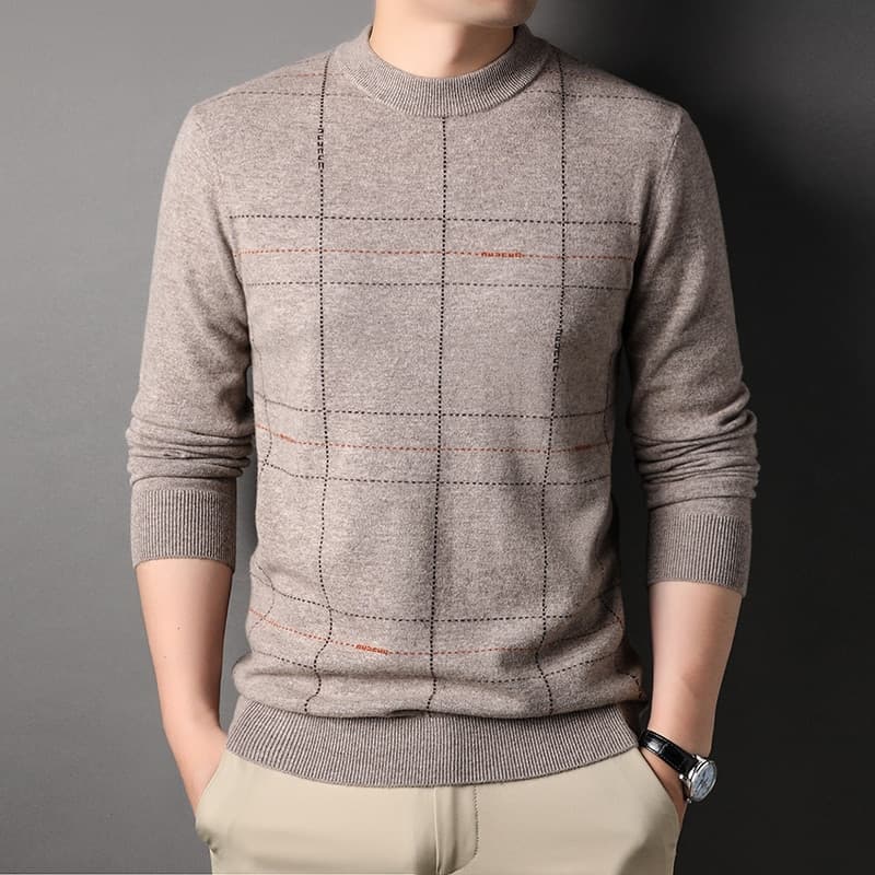 New Wool Plaid Pullover Men Sweaters Luxury Long Sleeve Round Collar Computer Knitted Spring Autumn Male Sweaters 4XL