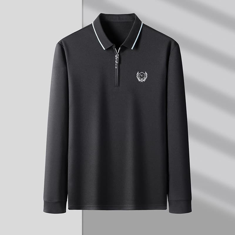 New High End Quality Fashion Zipper Collar Long Sleeve Polo Shirt Men Spring New Trend Embroidered Cotton T Shirt Casual Men Wear