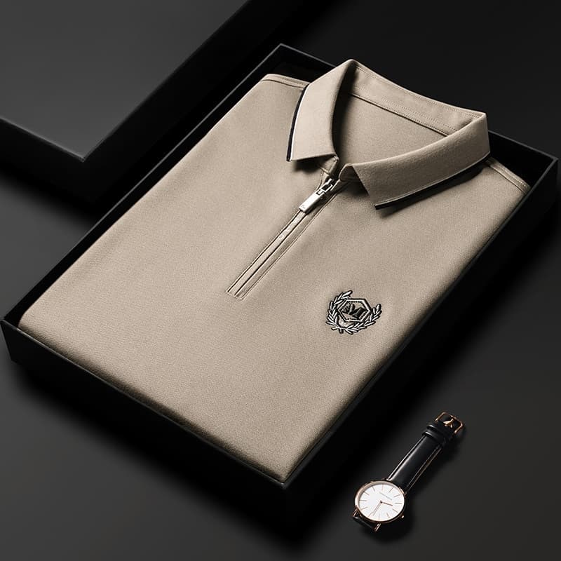 New High End Quality Fashion Zipper Collar Long Sleeve Polo Shirt Men Spring New Trend Embroidered Cotton T Shirt Casual Men Wear