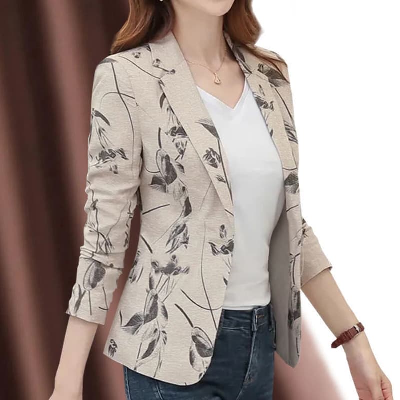 New Spring Autumn Office Lady Vintage Print One Button Casual Blazer Women Elegant Fashion Slim Suit Temperament Coat Female Jacket