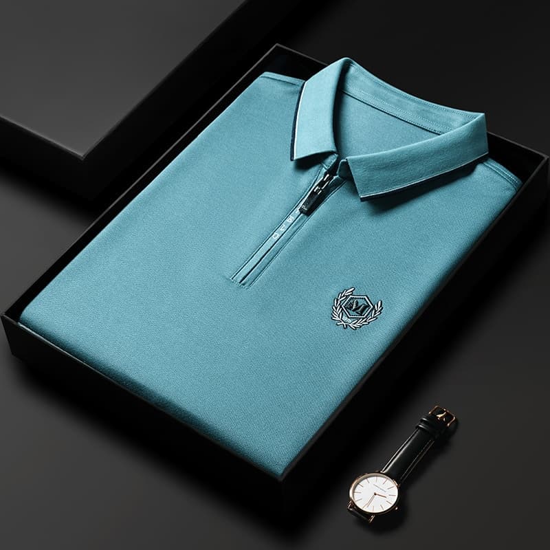 New High End Quality Fashion Zipper Collar Long Sleeve Polo Shirt Men Spring New Trend Embroidered Cotton T Shirt Casual Men Wear