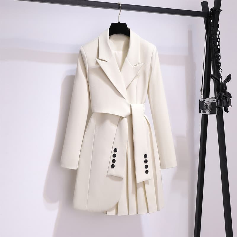 New Runway Spring Korean Fashion Office Lady Slim Long Dress Women High Quality Lace Up Elegant Slim Luxury Suit Dresses Vestido