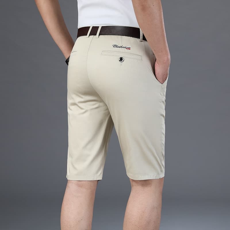 New Men 6 Color Casual Shorts Men Summer New Straight Elastic Business Fashion Thin Short Pants Male Brand Khaki Beige Black Navy
