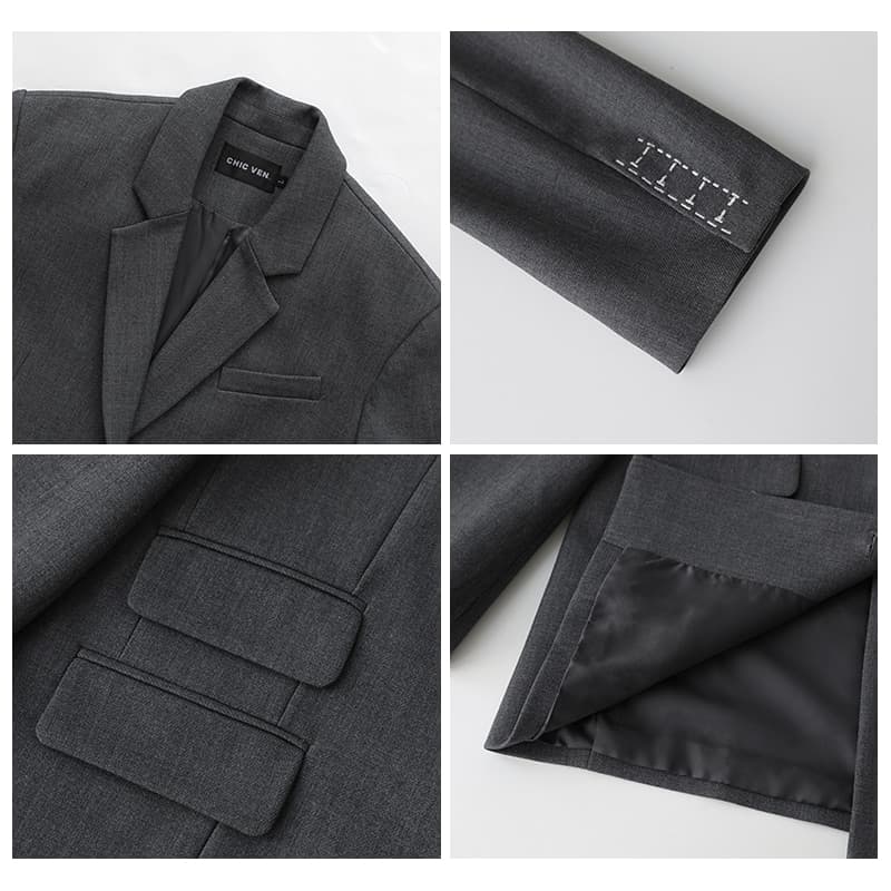 New Women Office Lady Blazer Cuff Embroidery Wide Shoulder Twill Suit Women Autumn Ladies Outerwear  Stylish Tops