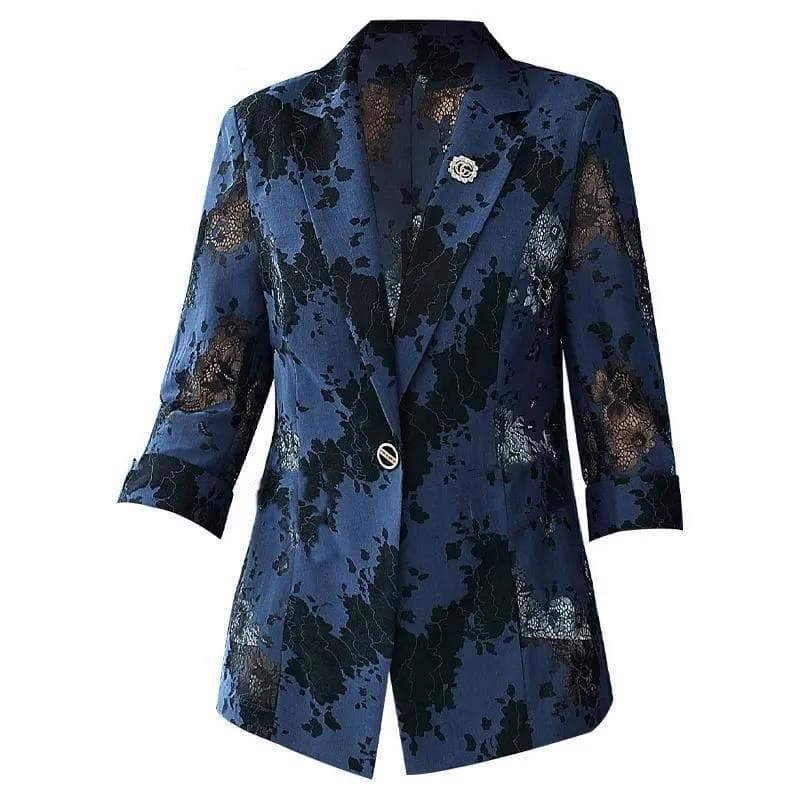 New Women Blue Blazers Chic Tops Long Sleeve Women’s Jacket Lace Suits Outerwear Stylish Tops