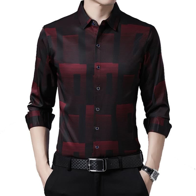 New Original Men Shirts Silk Cotton Spring Autumn Long Sleeve Shirt Men Casual Plaid Shirts Slim Fit Camisa Masculina C688