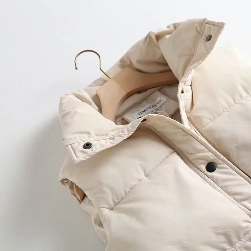 New Autumn Winter Women Solid Loose Vest Drawstring Stand Collar Long Vest Jacket  Cotton Padded Women Windproof Warm Waistcoat