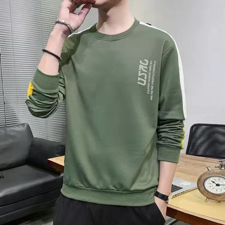 New Spring And Autumn Korean Style  Long Sleeved Men Hoodie Loose  Front Short Back Long Round Collar Top