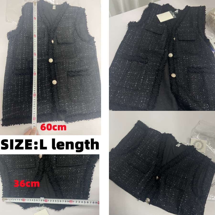 New Vintage Tweed Vest Pocket Women Jacket Gilet Blanc Sleeveless Vests Korean Style Button Waistcoat Chalecos Elegantes Para Mujer