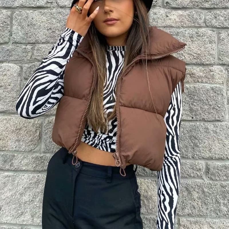Puffy Vest Women Zip Up Stand Collar Sleeveless Lightweight Padded Cropped Puffer Quilted Vest Winter Warm Coat Jacket