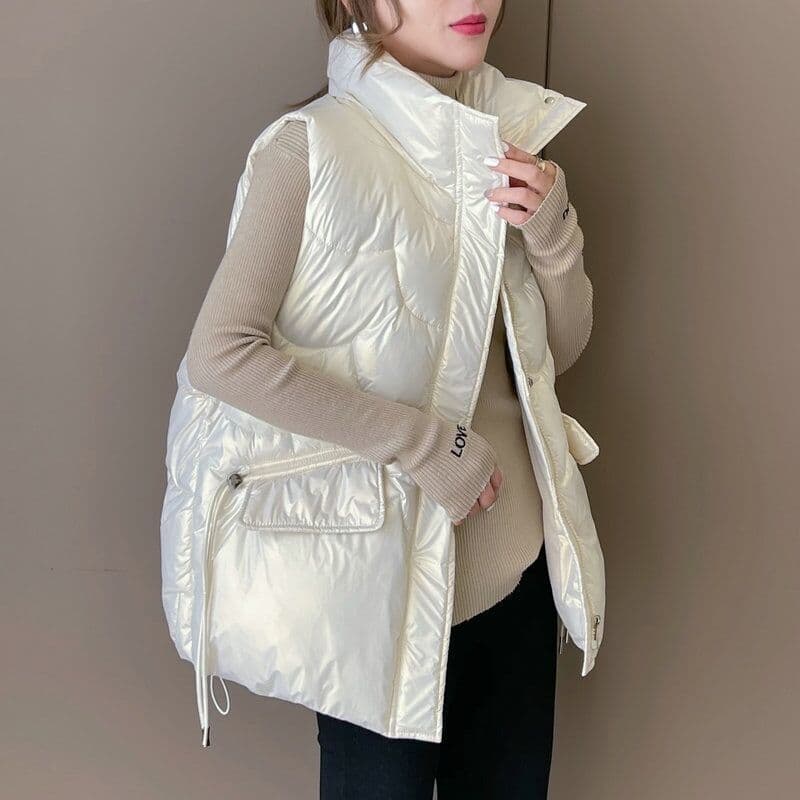 New Women Stand Collar Short Bright Colour Cotton Padded Jacket Sleeveless Female Winter  Waistcoat Coat Vest