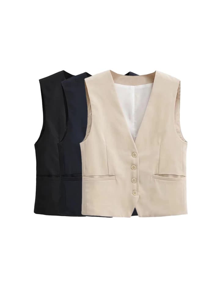 Front Buttons Cropped Waistcoat
