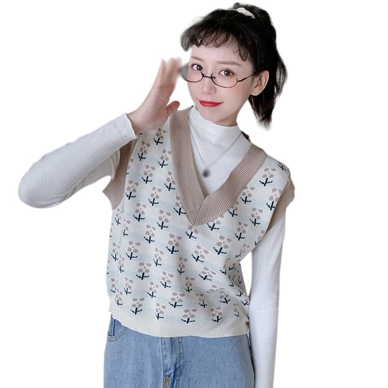 New Checker Board Plaid Sweater Vest For Women Vintage Print Knitted Mini Vest Casual Streetwear Harajuku Clothing Autumn Top