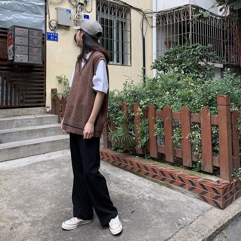 New Women Simple Classic Vest BF Spring Autumn Femme Knitted Outwear Young Lovely All-match Striped Schoolgirls Sleeveless Jacket