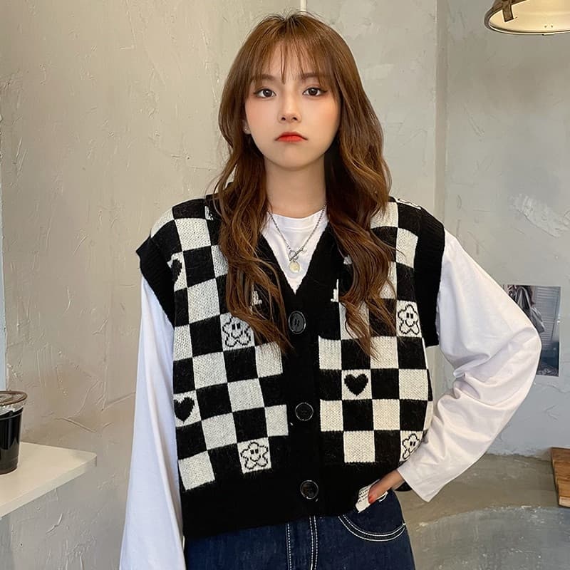 Checker Board Plaid Sweater Vest