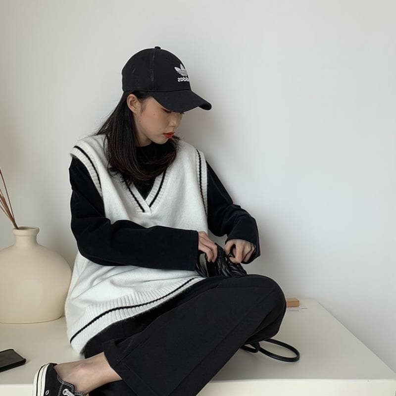 New Women Simple Classic Vest BF Spring Autumn Femme Knitted Outwear Young Lovely All-match Striped Schoolgirls Sleeveless Jacket