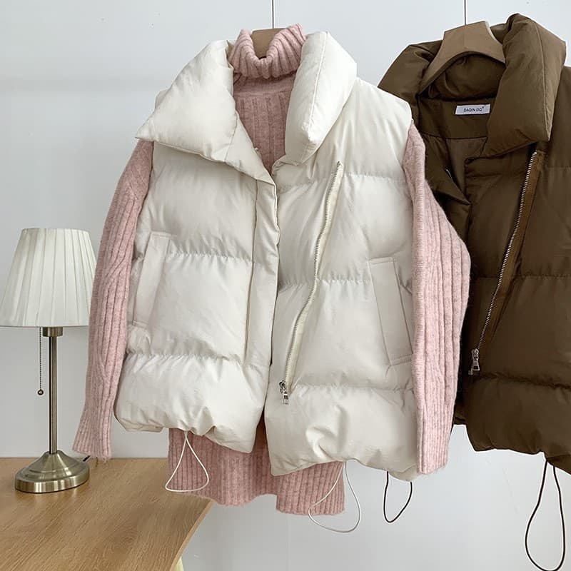 New Women Autumn Winter Down Vest Thick Warm Harajuku Loose Y2K Vest Jacket Casual Outerwear Short Waistcoat Windproof Vest Coats