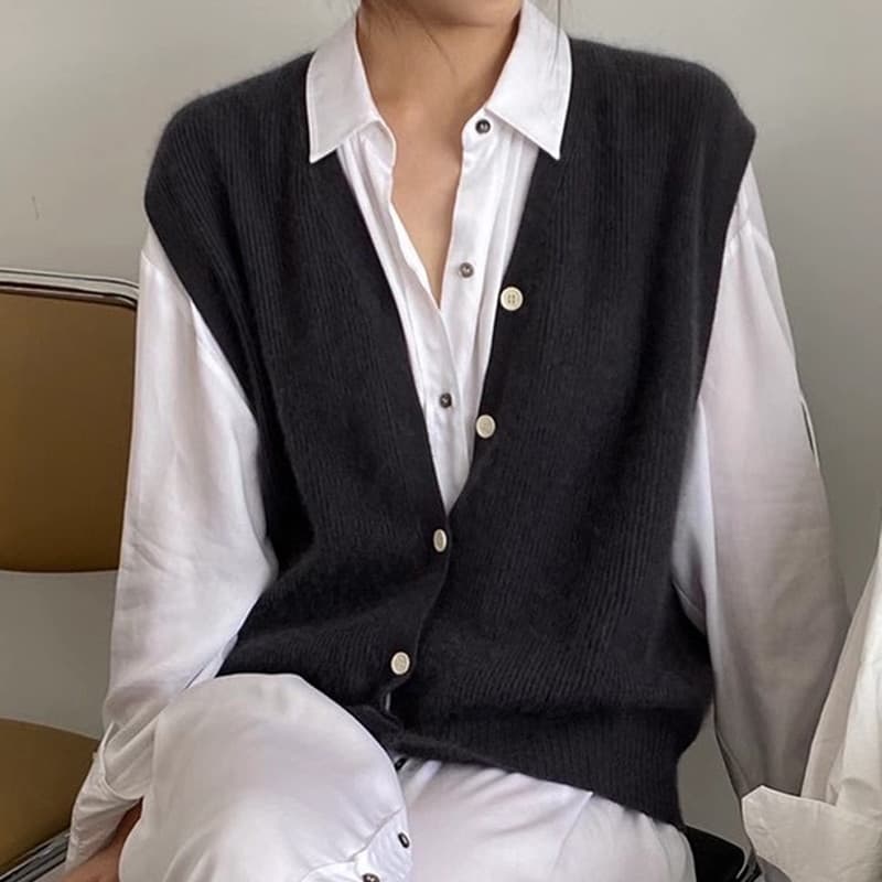 New Loose Solid Sleeveless Cashmere Sweater Autumn And Winter Cardigan Sweater Vest Women Loose Wool Knitted Woman Sweaters