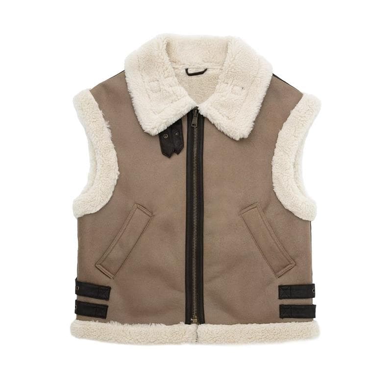New Autumn Winter Fleece Vest Coat Women Fashion Jacket  Splice Sleeveless Waistcoat Coat Ladies Warm Outwear Tops