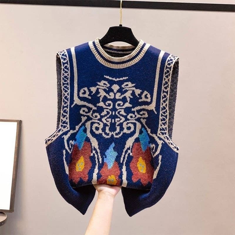 New Sweater Vest V Neck Argyle Crop Tops Chic Preppy Style Knitted Students Harajuku Vintage Streetwear Slim Leisure Fashion Women